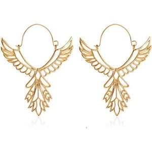 Gold Silver Hollow Phoenix Bird Drop Earrings Wing Feather Women Earrings